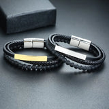 Stainless Steel Mens Bracelet Leather Bead Male Gift