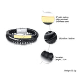 Stainless Steel Mens Bracelet Leather Bead Male Gift