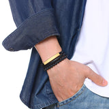 Stainless Steel Mens Bracelet Leather Bead Male Gift