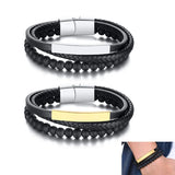 Stainless Steel Mens Bracelet Leather Bead Male Gift
