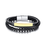 Stainless Steel Mens Bracelet Leather Bead Male Gift