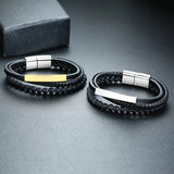 Stainless Steel Mens Bracelet Leather Bead Male Gift