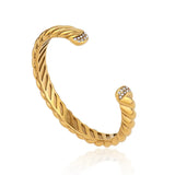 Green CZ Stainless Steel Bangle 18K Gold Plated Jewelry