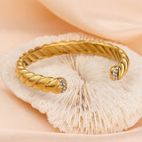 Green CZ Stainless Steel Bangle 18K Gold Plated Jewelry