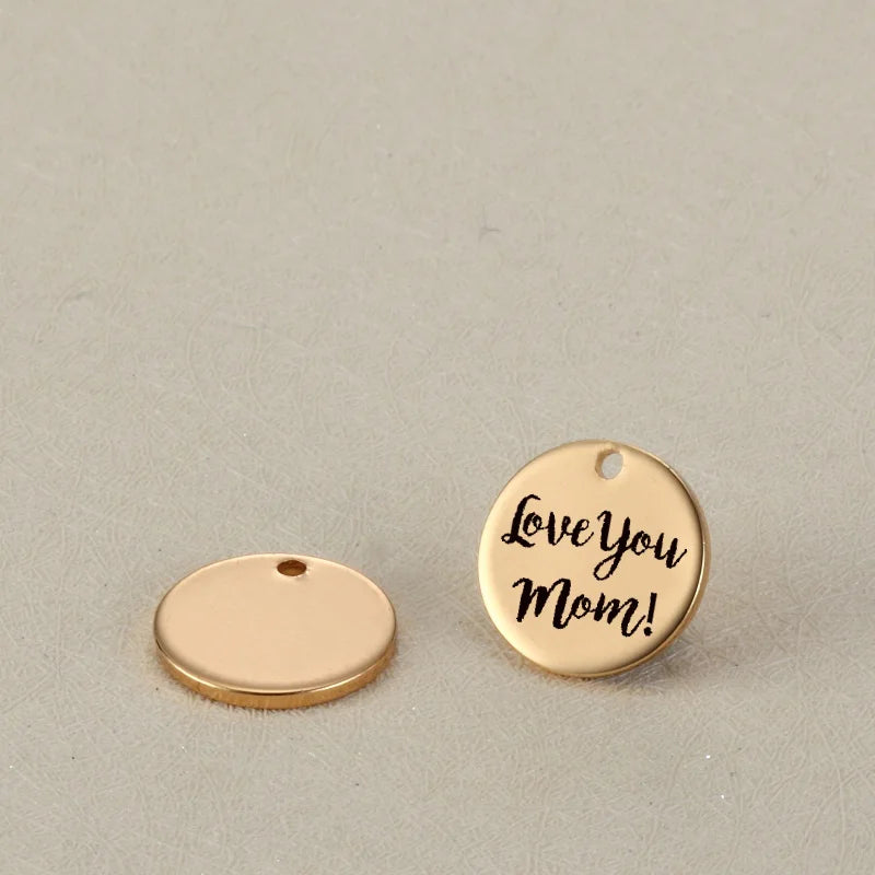 Mom Charm Stainless Steel Love You Mom! Pendant 15MM 20PCS