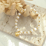 Multilayer Pearl Bracelets For Women Heart Pendant Charm Thick Chain Bangles