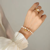 Multilayer Pearl Bracelets For Women Heart Pendant Charm Thick Chain Bangles