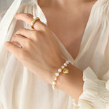 Multilayer Pearl Bracelets For Women Heart Pendant Charm Thick Chain Bangles