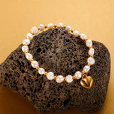 Multilayer Pearl Bracelets For Women Heart Pendant Charm Thick Chain Bangles