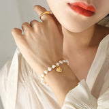 Multilayer Pearl Bracelets For Women Heart Pendant Charm Thick Chain Bangles