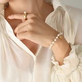 Multilayer Pearl Bracelets For Women Heart Pendant Charm Thick Chain Bangles