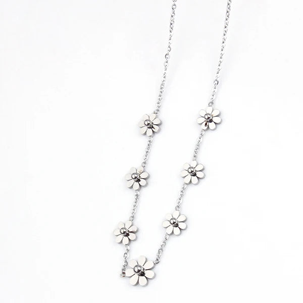Stainless Steel Flower Necklace Pendant Chain Gift Girl Female