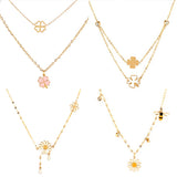 Stainless Steel Flower Necklace Pendant Chain Gift Girl Female