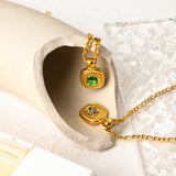Women's Stainless Steel Necklace with Semi-Precious Stone Pendant