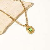 Women's Stainless Steel Necklace with Semi-Precious Stone Pendant