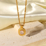 Women's Stainless Steel Necklace with Semi-Precious Stone Pendant