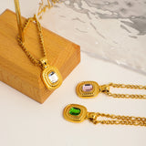 Women's Stainless Steel Necklace with Semi-Precious Stone Pendant