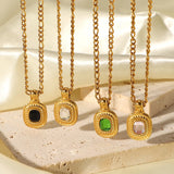 Women's Stainless Steel Necklace with Semi-Precious Stone Pendant