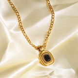 Women's Stainless Steel Necklace with Semi-Precious Stone Pendant