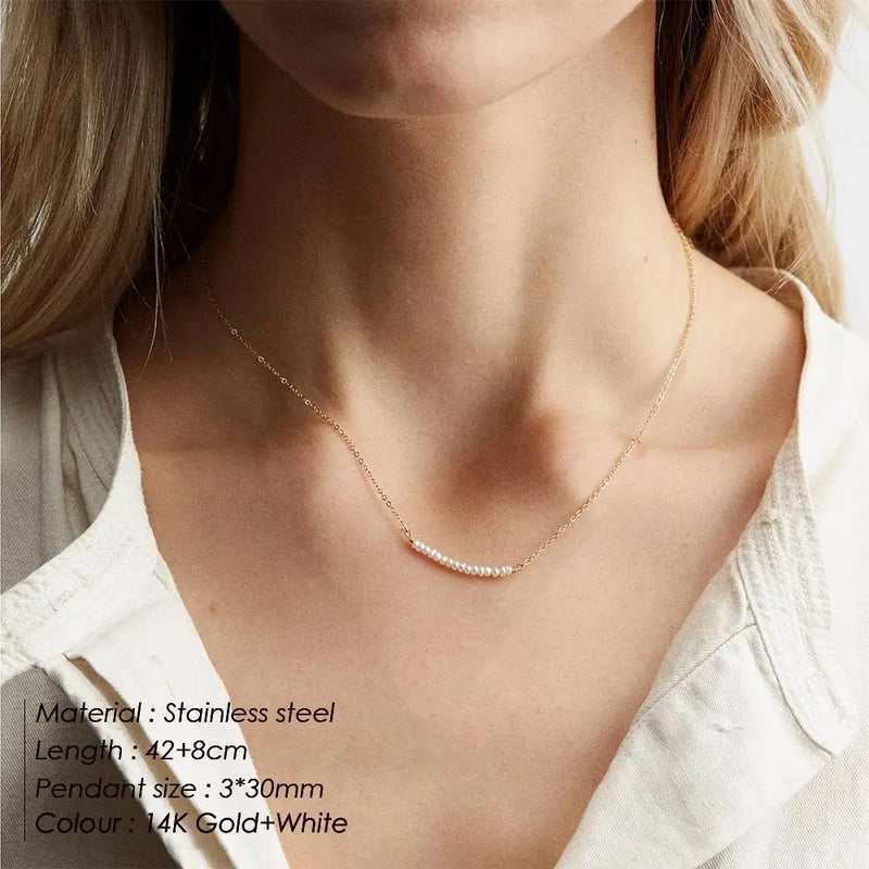 Stainless Steel Pearl Pendant Necklace Choker Jewelry