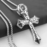 Stainless Steel Jesus Cross Pendant Necklace with Box Link Chain 24inch