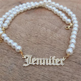 Custom Name Necklace with Pearl Beads for Women