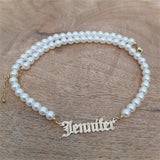 Custom Name Necklace with Pearl Beads for Women