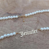 Custom Name Necklace with Pearl Beads for Women