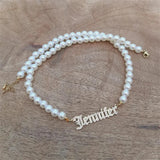 Custom Name Necklace with Pearl Beads for Women