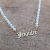 Custom Name Necklace with Pearl Beads for Women