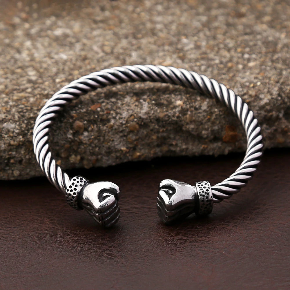 Men Boys Power Fist Bracelet Stainless Steel Punk Biker Cuff Bracelet