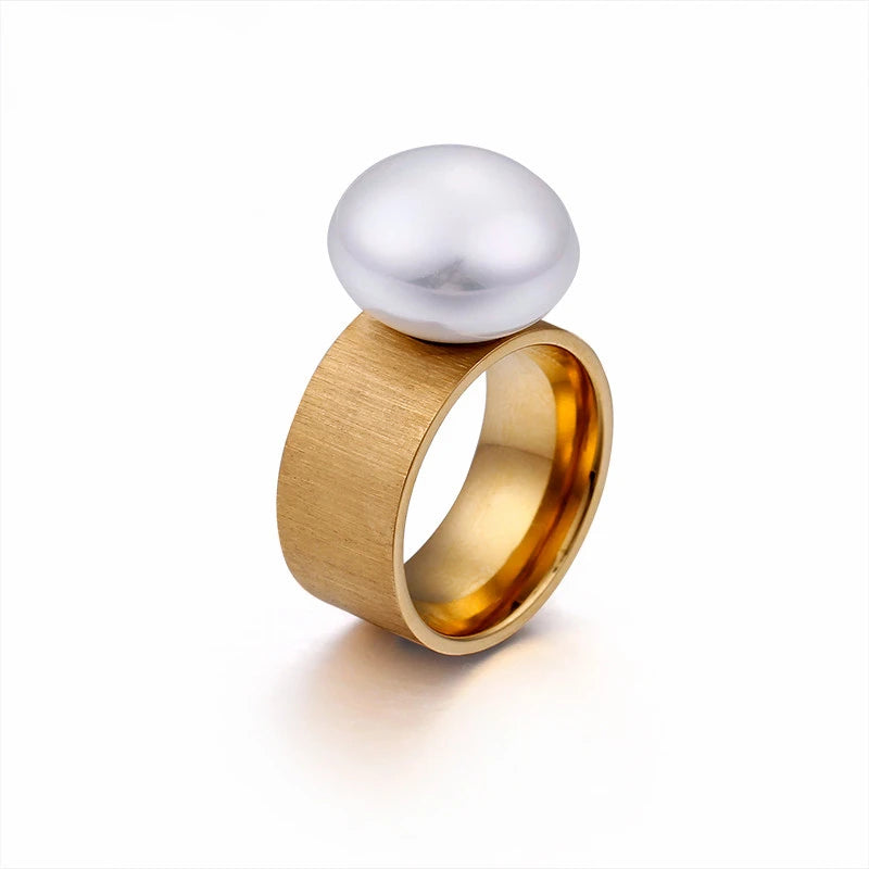 Stainless Steel Rings for Women with Imitation Pearl Charm
