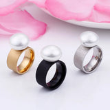Stainless Steel Rings for Women with Imitation Pearl Charm