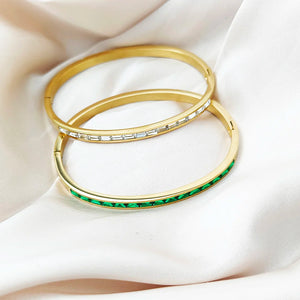 Stainless Steel Square Green Zircon Bangle for Women