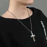 Cross Crucifix Pendant Necklace Silver Stainless Steel Men's Biker Jewelry