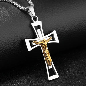 Cross Crucifix Pendant Necklace Silver Stainless Steel Men's Biker Jewelry