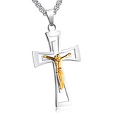 Cross Crucifix Pendant Necklace Silver Stainless Steel Men's Biker Jewelry