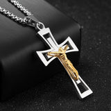 Cross Crucifix Pendant Necklace Silver Stainless Steel Men's Biker Jewelry