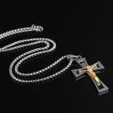 Cross Crucifix Pendant Necklace Silver Stainless Steel Men's Biker Jewelry