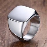 Stainless Steel Silver Square Rings High Polished Biker Ring US Size 7-12