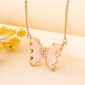 Stainless Steel Crystal Butterfly Pendant Necklace for Women