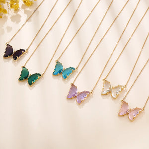 Stainless Steel Crystal Butterfly Pendant Necklace for Women