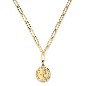 Stainless Steel Square Chain Coin Pendant Necklace For Women