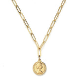 Stainless Steel Square Chain Coin Pendant Necklace For Women