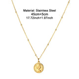 Stainless Steel Square Chain Coin Pendant Necklace For Women