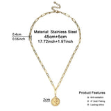 Stainless Steel Square Chain Coin Pendant Necklace For Women