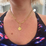 Stainless Steel Square Chain Coin Pendant Necklace For Women