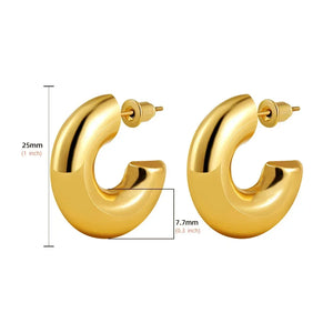 Stainless Steel Thick CC Huggie Hoop Earrings Round Tube PVD Ear Buckle