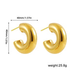 Stainless Steel Thick CC Huggie Hoop Earrings Round Tube PVD Ear Buckle