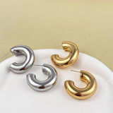 Stainless Steel Thick CC Huggie Hoop Earrings Round Tube PVD Ear Buckle